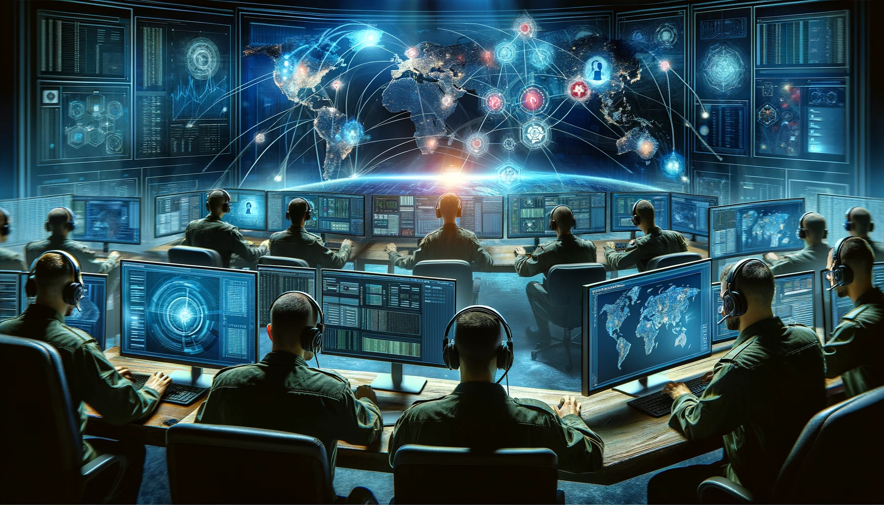 Image depicting a team of expert analysts working in a Managed Detection and Response (MDR) service, engaged in threat hunting.